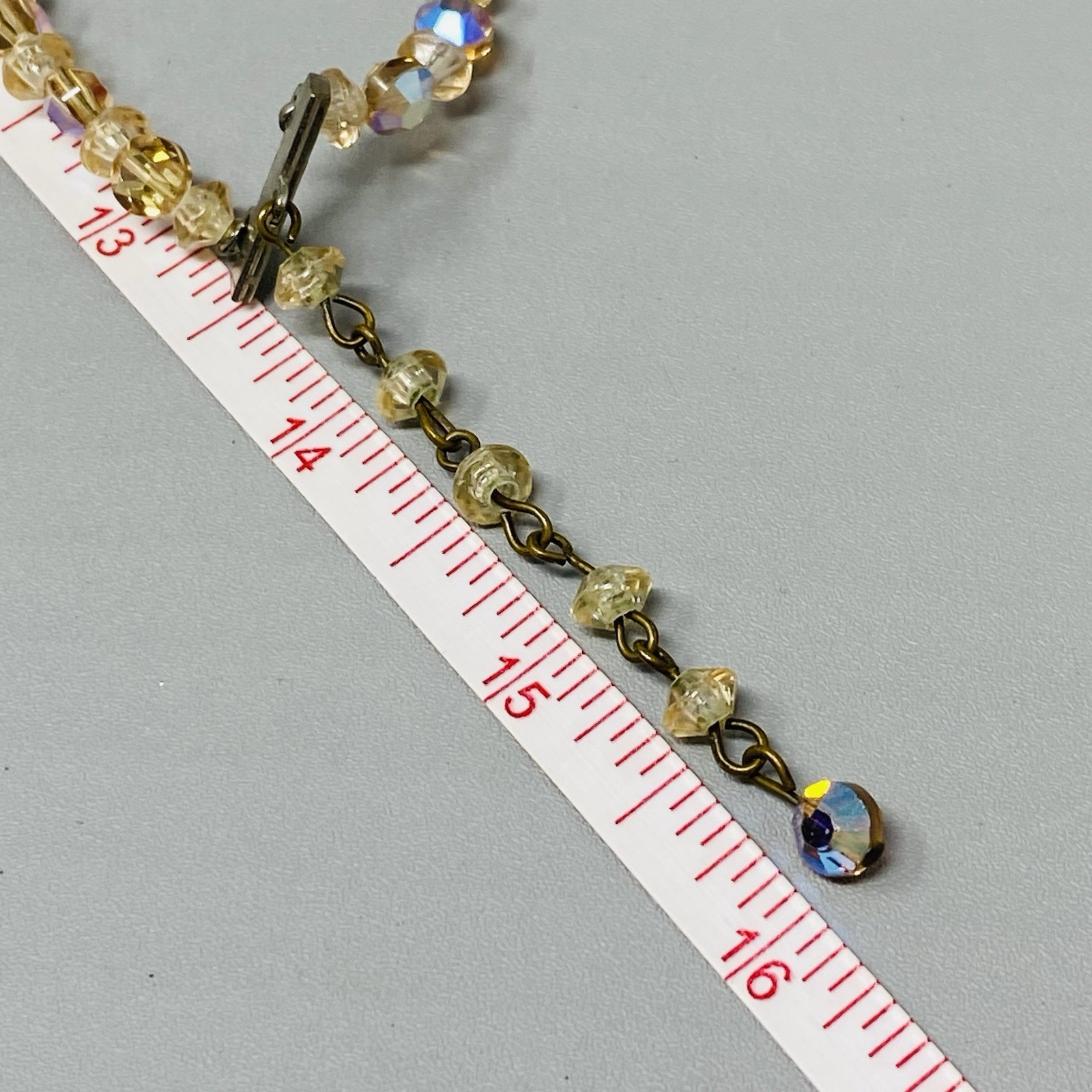 VTG Crystal Beaded Necklace Champagne Aurora Borealis Faceted Double Strand 15″