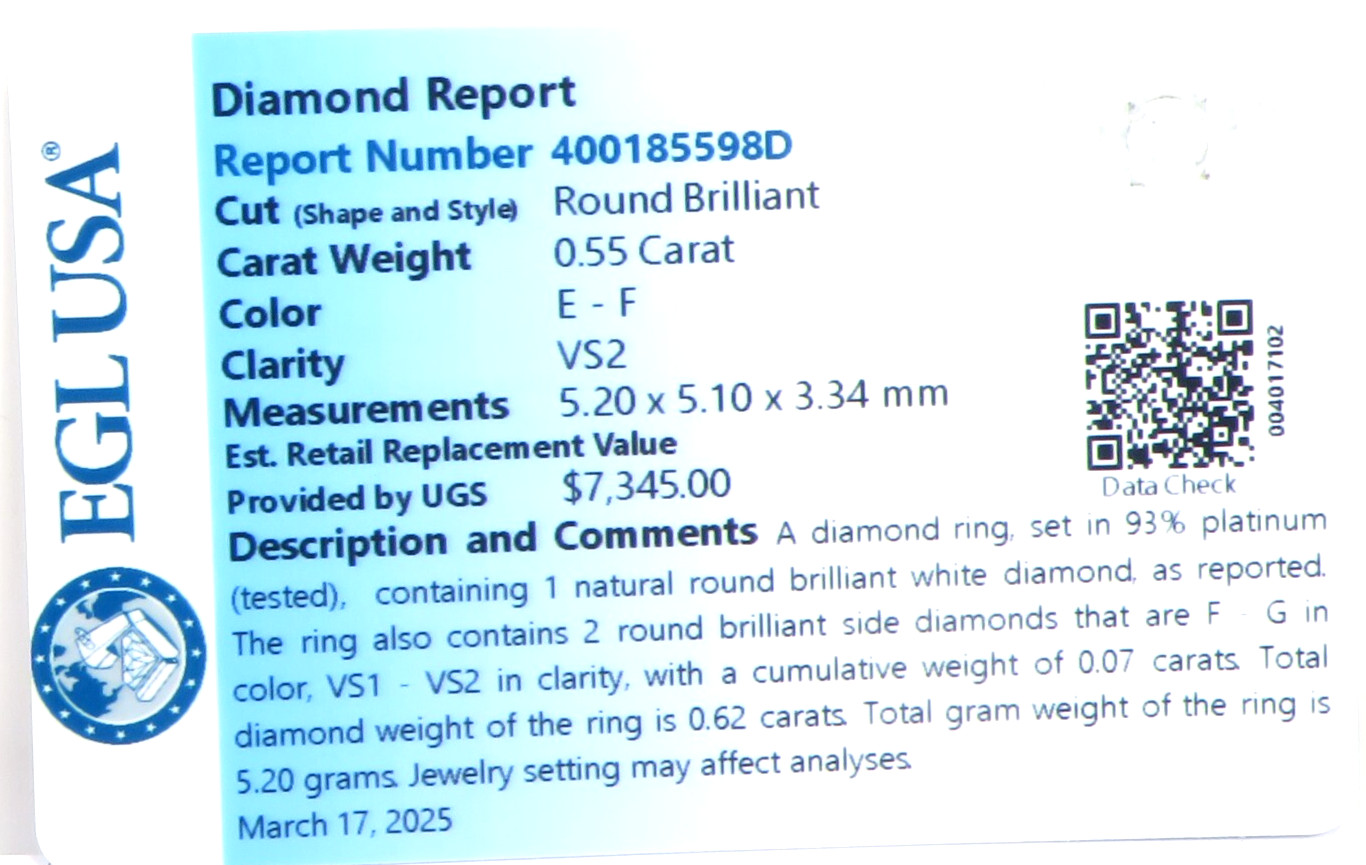 Antique 1920’s Diamond Engagement Platinum Ring Size 6 UK-L1/2 EGL USA Art Deco