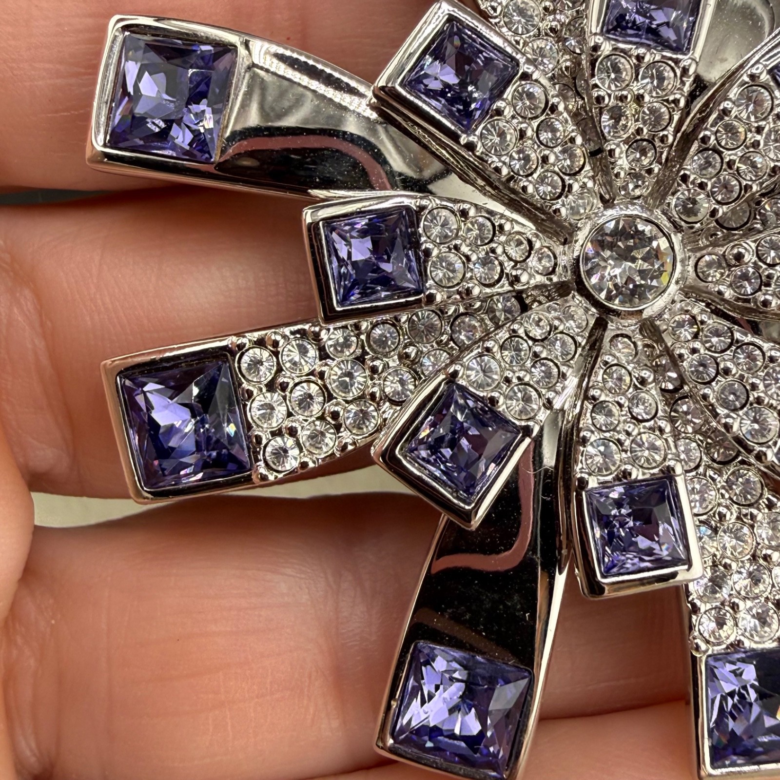 Vintage Swarovski Brooch Purple Starburst Silver Tone