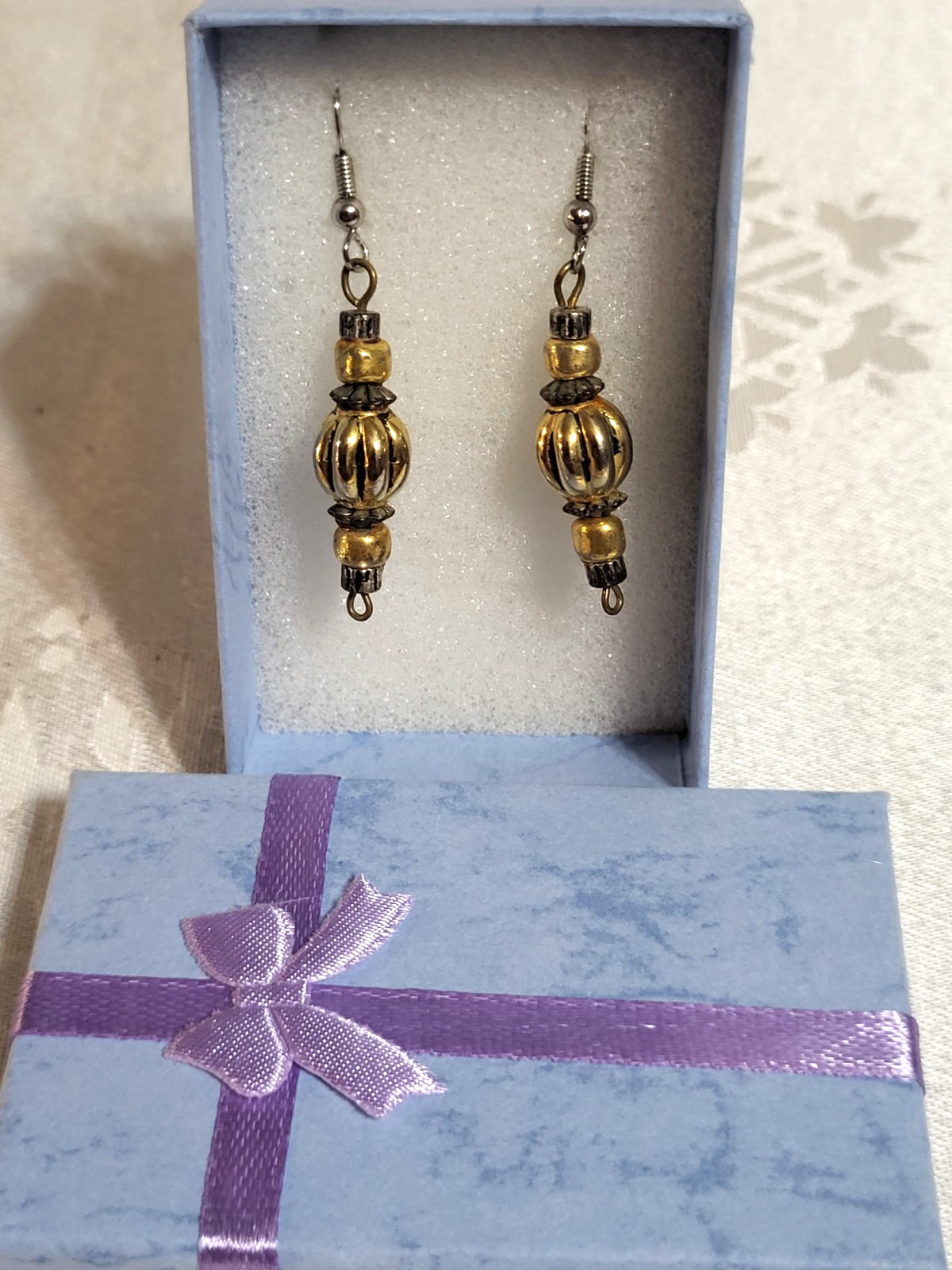 Romantic Victorian Gold and Black Hippie Destressed Drop Earrings