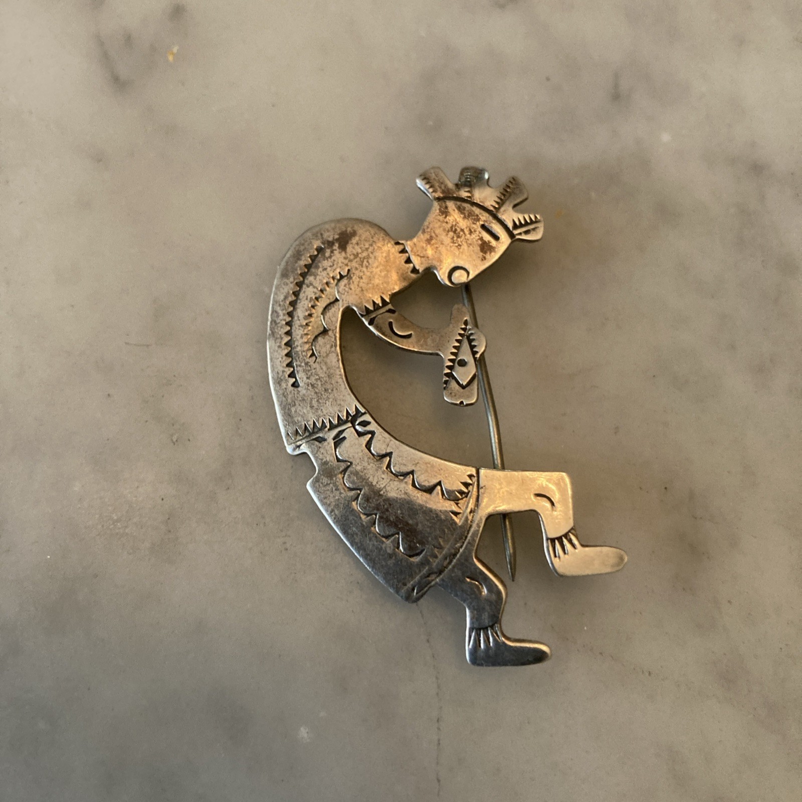 Vintage Ben J Chavez Sterling Kokopelli Brooch Pendant 2”