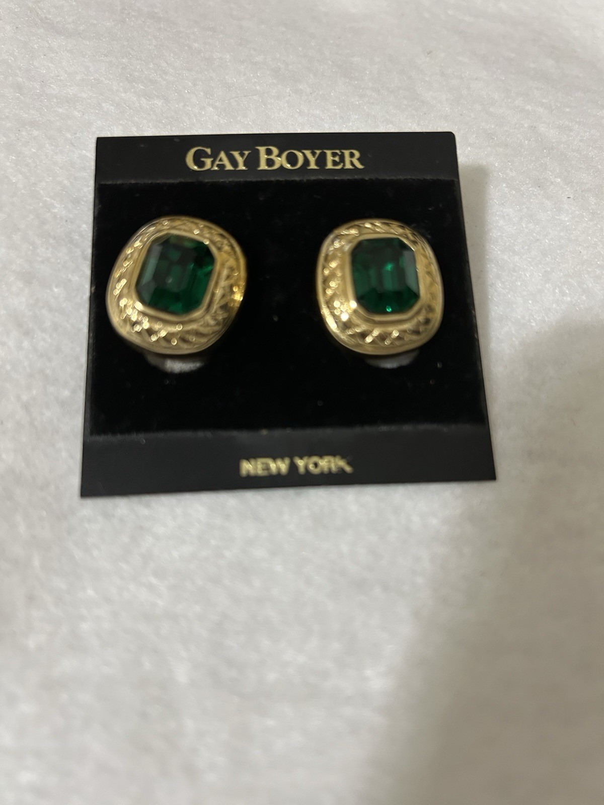 Vintage GAY BOYER New York Faux Emerald Earrings
