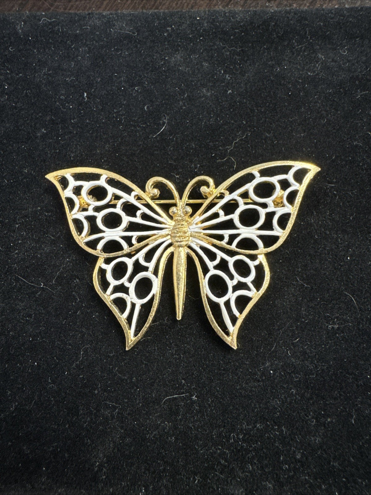 Vintage Coro Gold Tone Butterfly Pin With White Enamel Wings