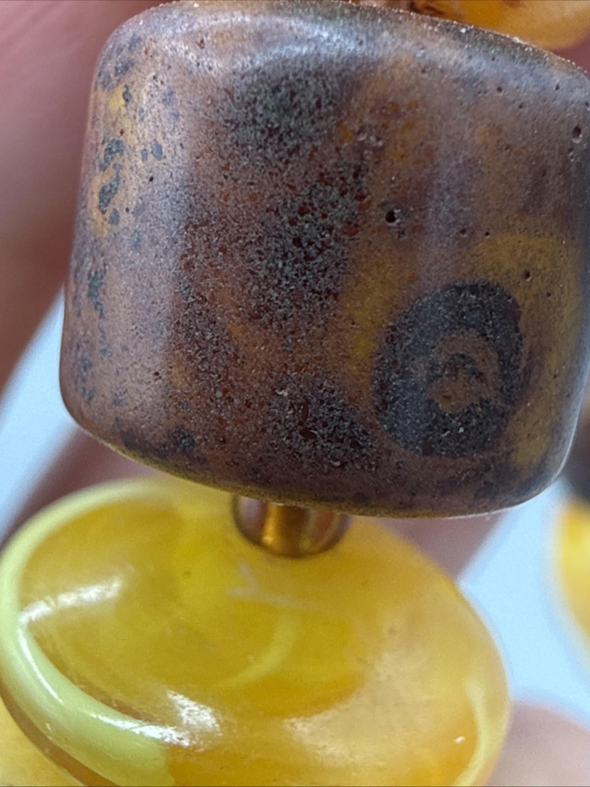 Vintage Yellow Amber Resin Bead Necklace 24”