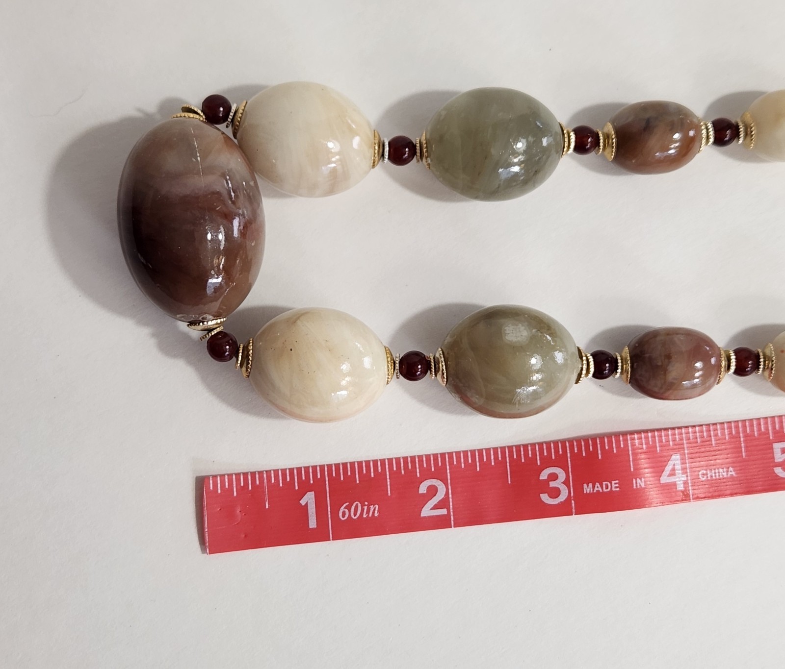 Vintage Statement Necklace Graduated Lucite Faux Agate Oval Beads Earthtones