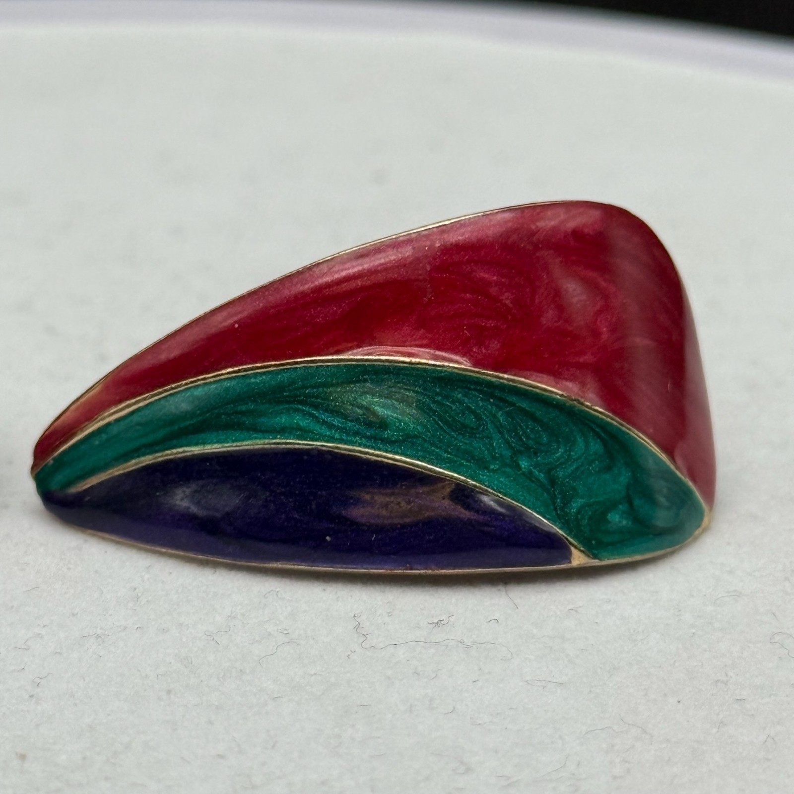 Vintage Blue Green Purple Resin Gold-Tone Aluminium Enamel Clip-On Earrings
