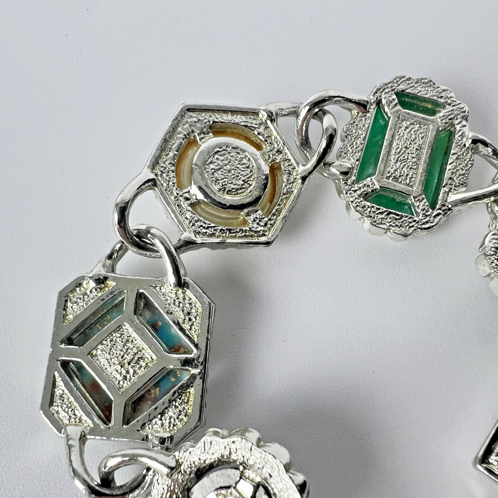 Sarah Coventry Multi Stone Bracelet Silver Tone Faux Pearl Cabochon Vintage