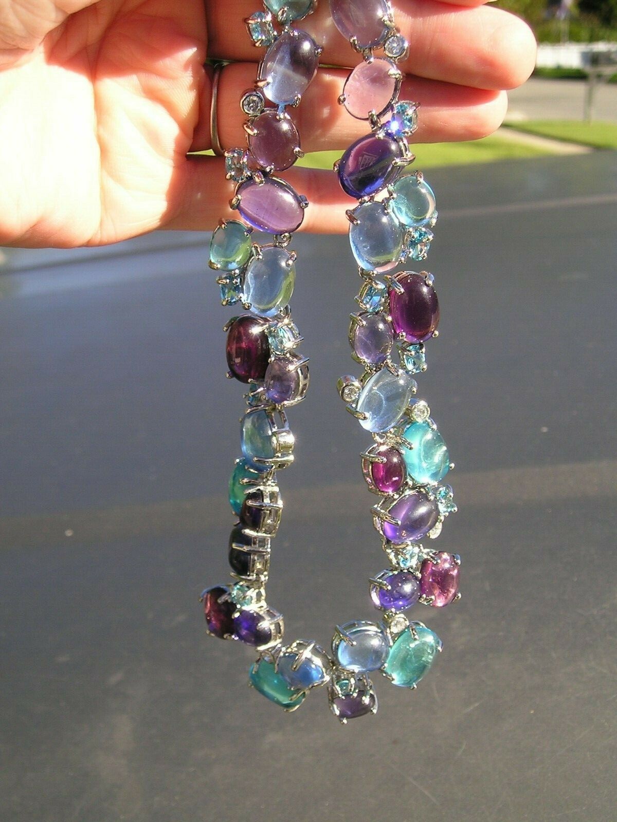 Stunning Vintage Purple Blue Glass Cabochon Open Back Statement Necklace