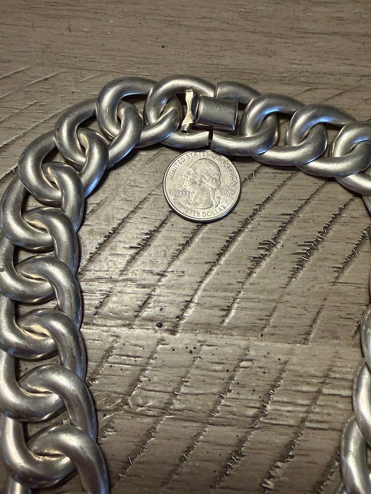 Large Vintage 925 Mexican Taxco Modernist Sterling Silver Curb Link Necklace