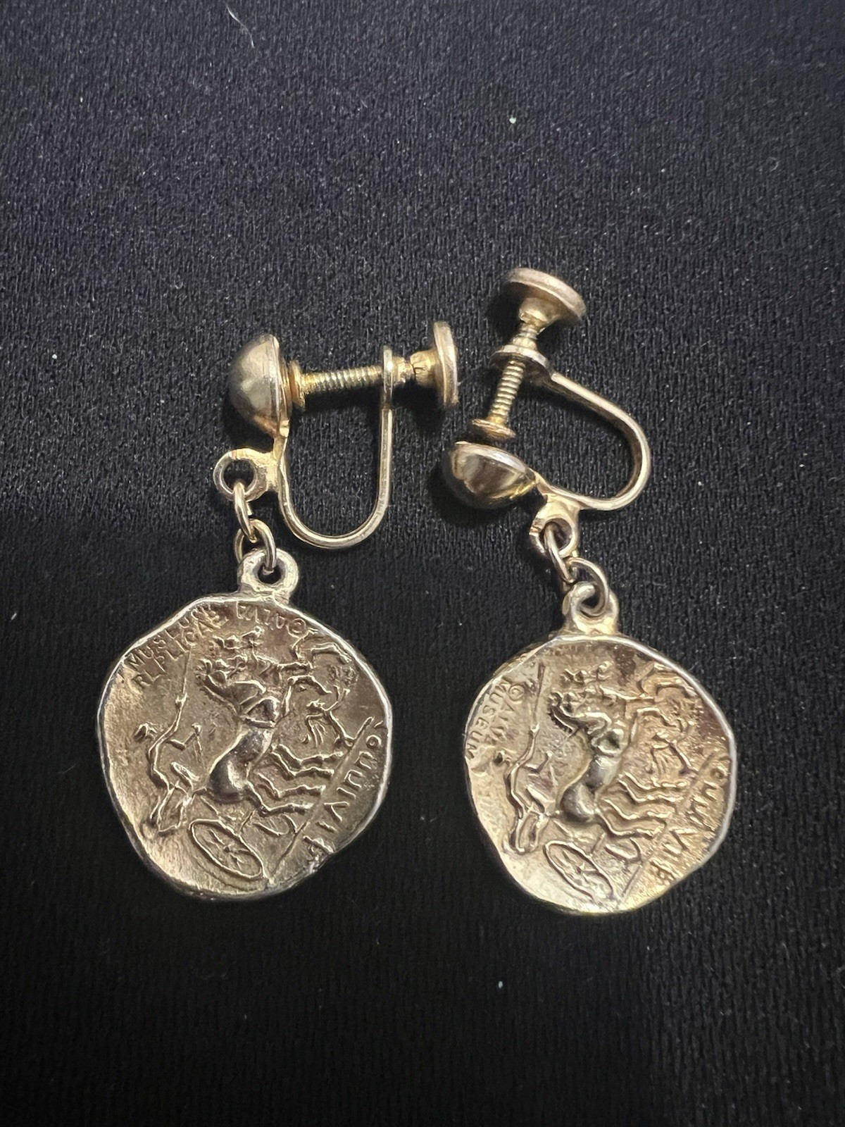 RARE Vintage Museum Replicas GoldTone Greek Coin Drop Earrings Philip II