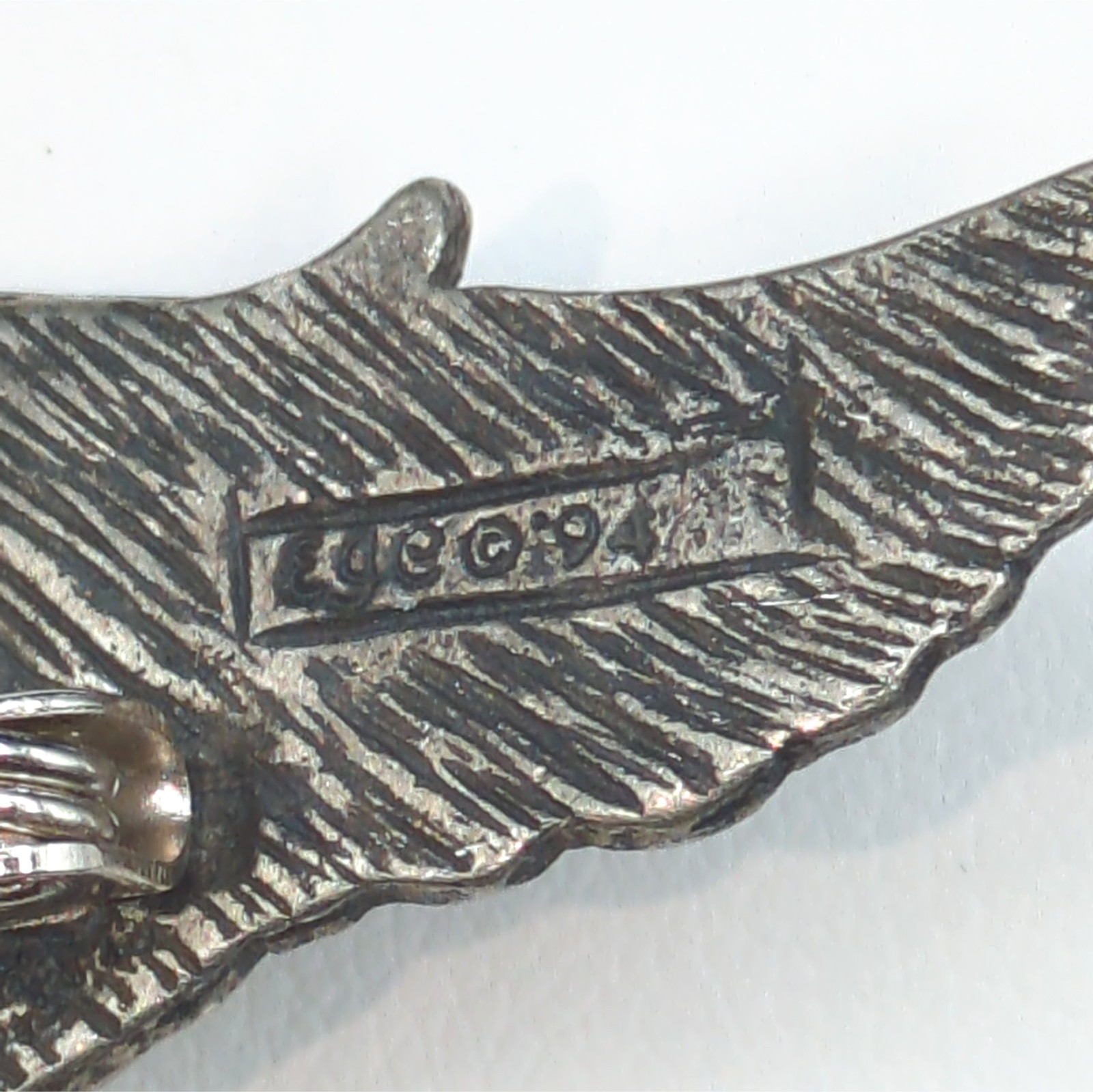 Brooch Pin Vintage Angel Heart Rhinestone Wings Signed EJC or EGC 1994 Pewter?
