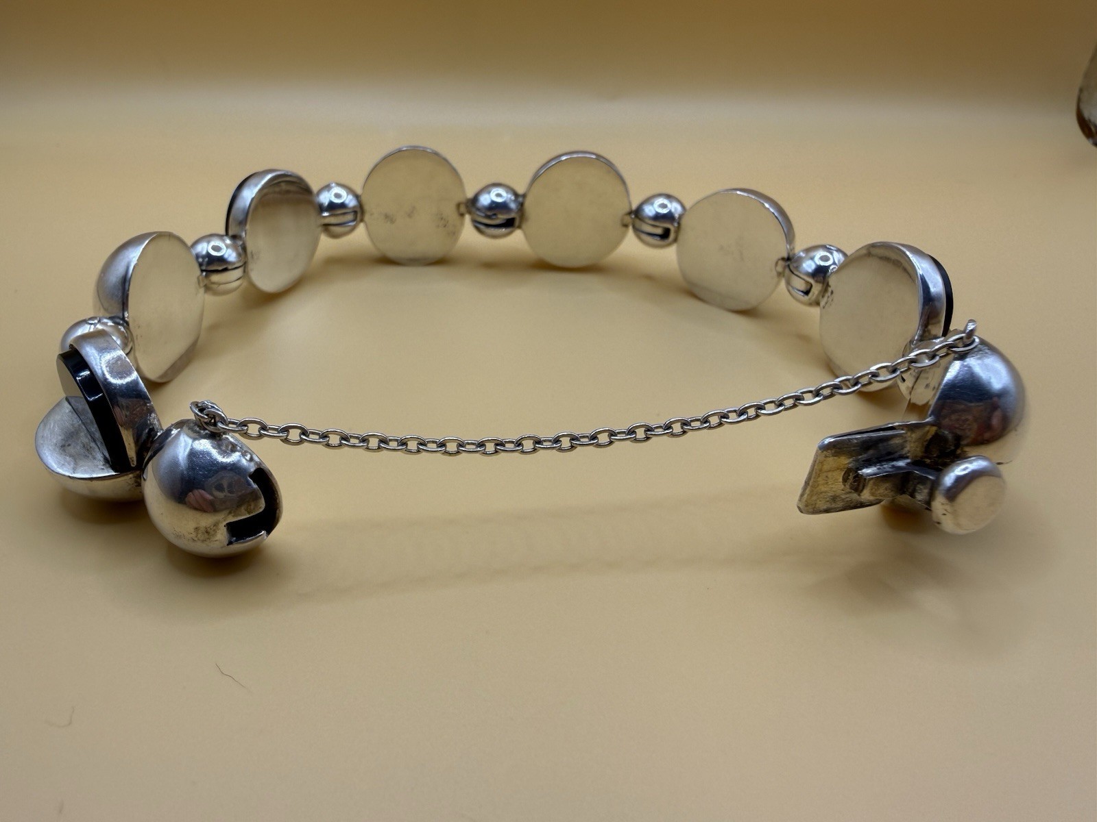 Antonio Pineda 970 Silver Black Onyx Modernist Bracelet Taxco – Eagle 21 – 74.8g