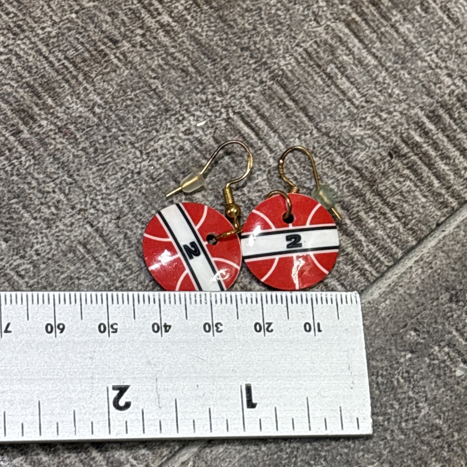Vintage 925 Sterling Silver Basketball Dangle Earrings Red White Number 2