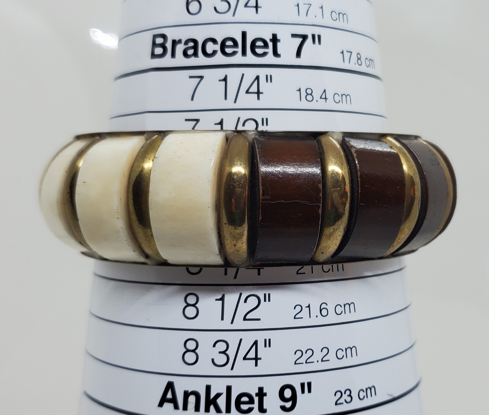 Vintage Wood Metal Bangle Bracelet White Brown Gold Lot of Two