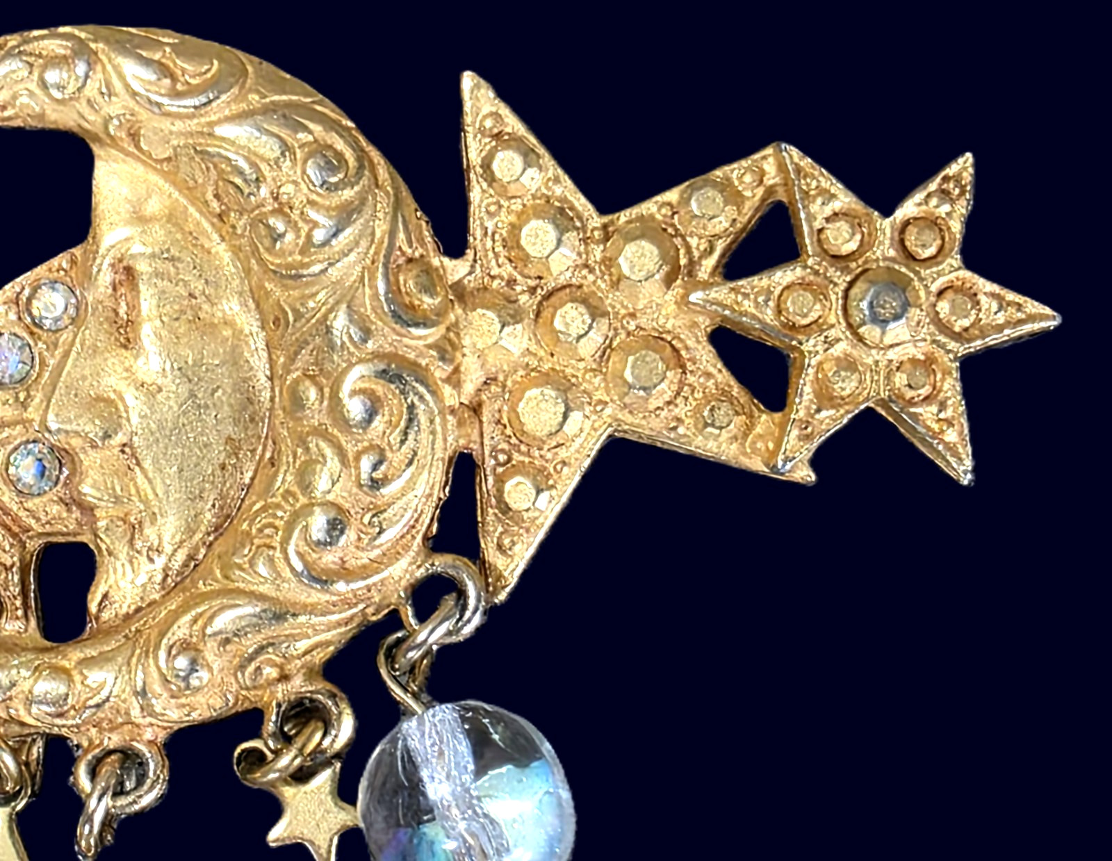 Vintage KIRKS FOLLY Celestial Moon Face Stars Brooch Pin