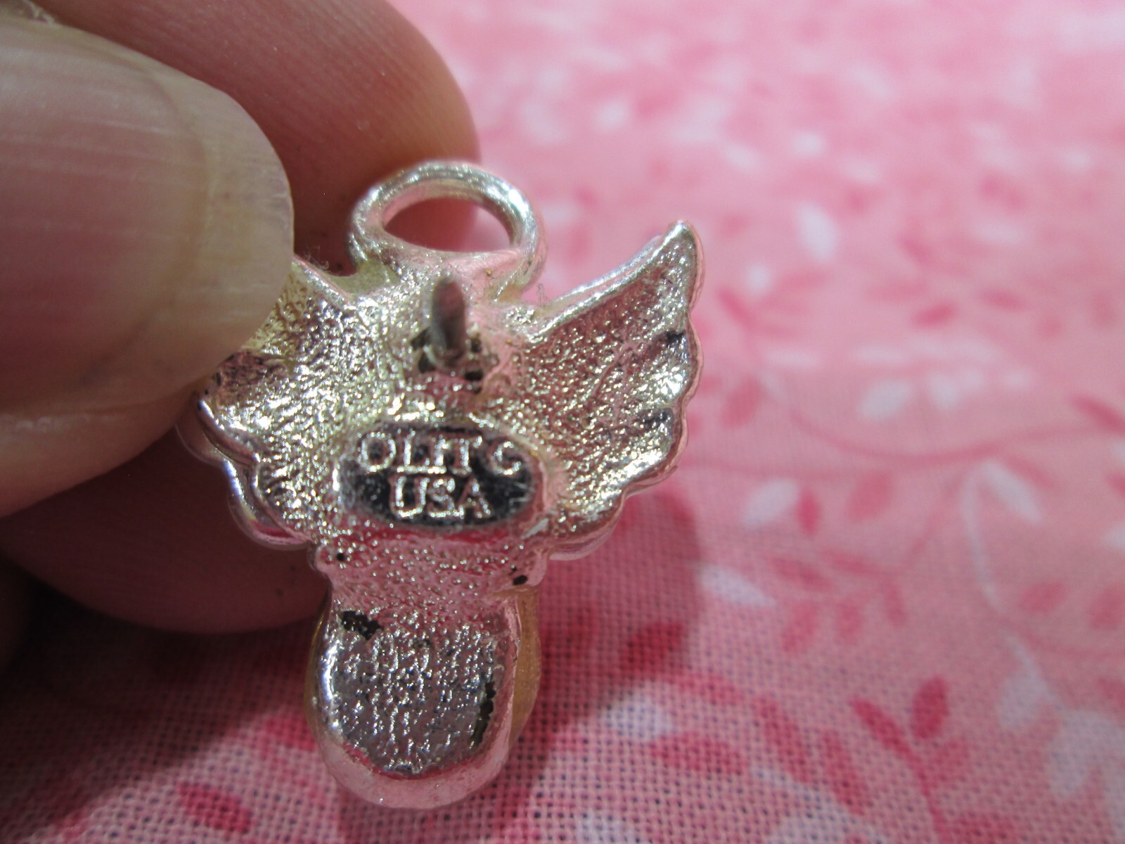 Rare! Vintage LIT USA Silver Tone Faux AB Lucite & Rhinestone Angel Lapel Pin /S