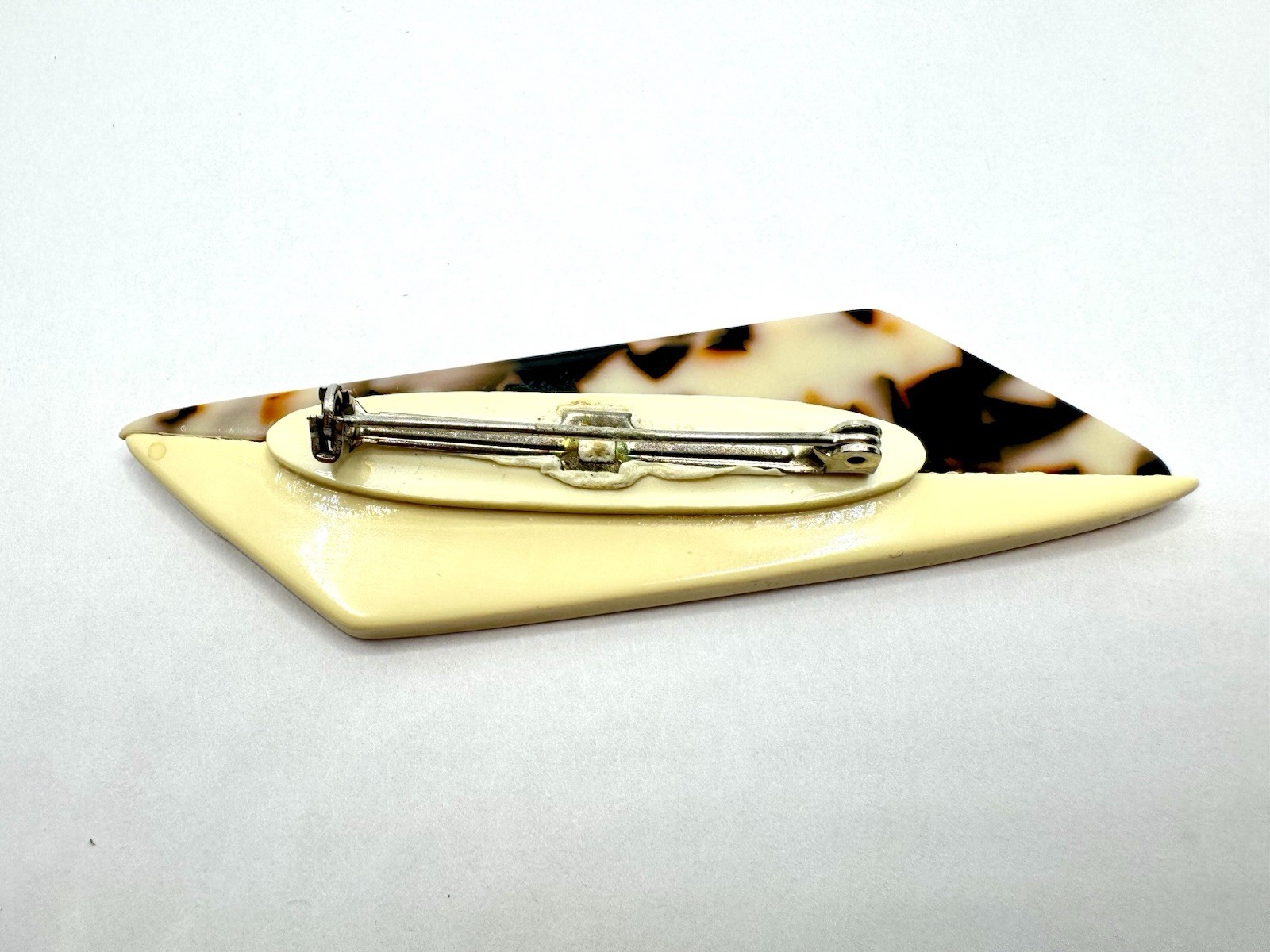 ~VINTAGE RARE~ Bakelite Pin Brooch Marbled Tortoise Shell Brown White Ivory MCM