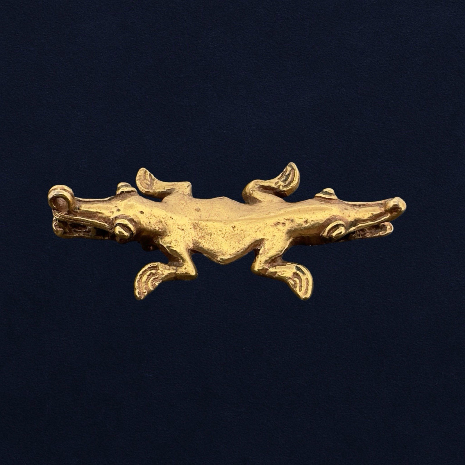 Vintage SIGNED 🖤 ALVA STUDIOS Reproduction Brass AZTEC ALLIGATOR GOD Brooch Pin