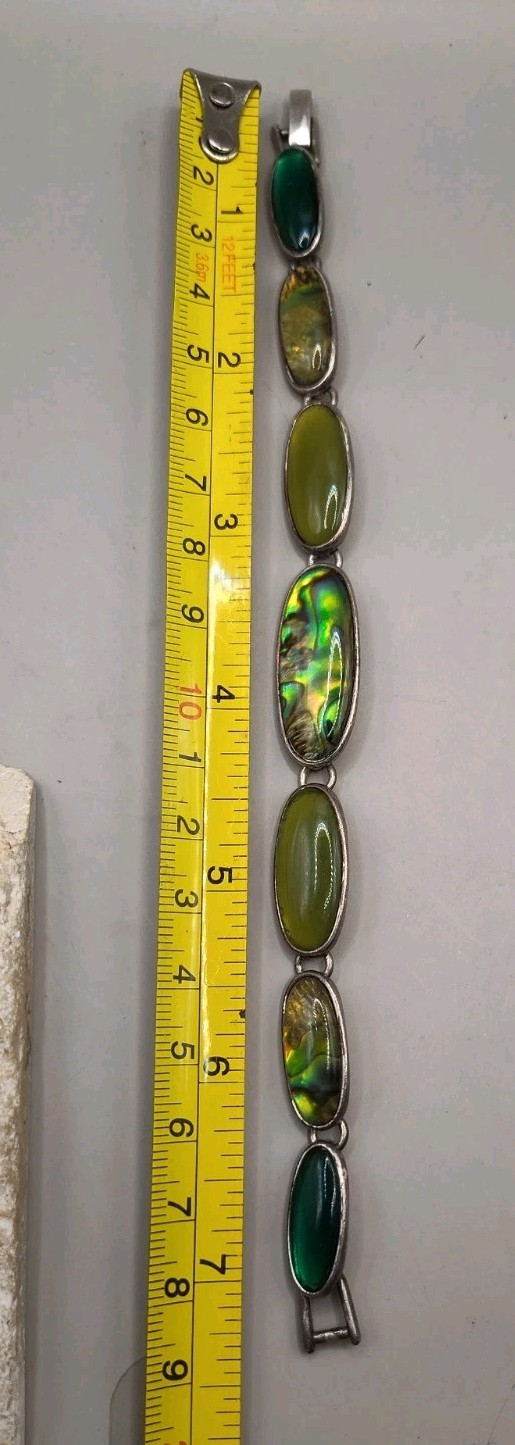 Vintage Silver Plated Abalone Shell Stone Bracelet 7″