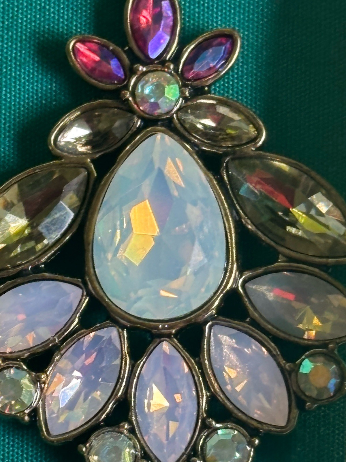 Statement Necklace Large Pendant Pink Purple White Clear Iridescent 26”