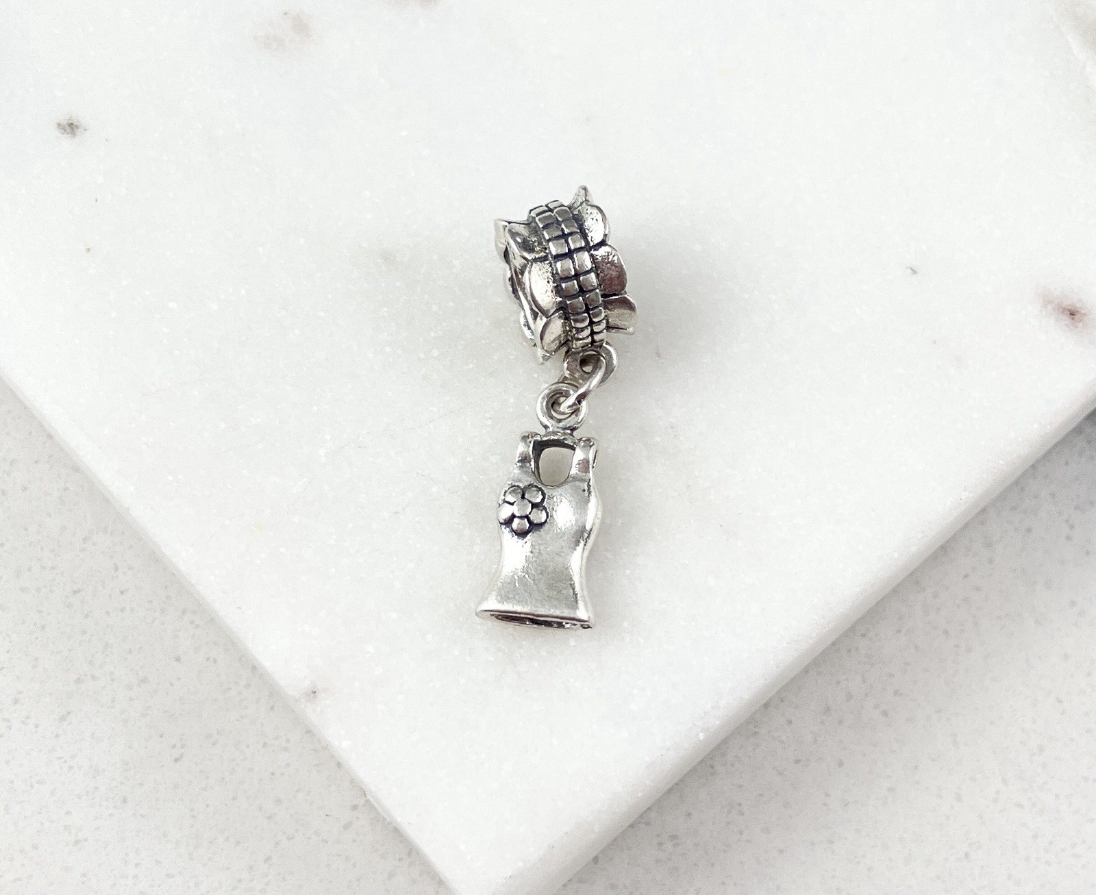 Vintage 925 Sterling Silver Dress Dangle European Slide Bead Charm