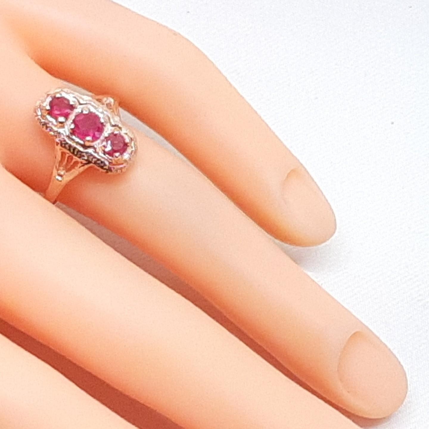 Antique Filigree 1.00ctw Ruby 14K Rose Gold 925 Sterling Silver Ring Size 6.75