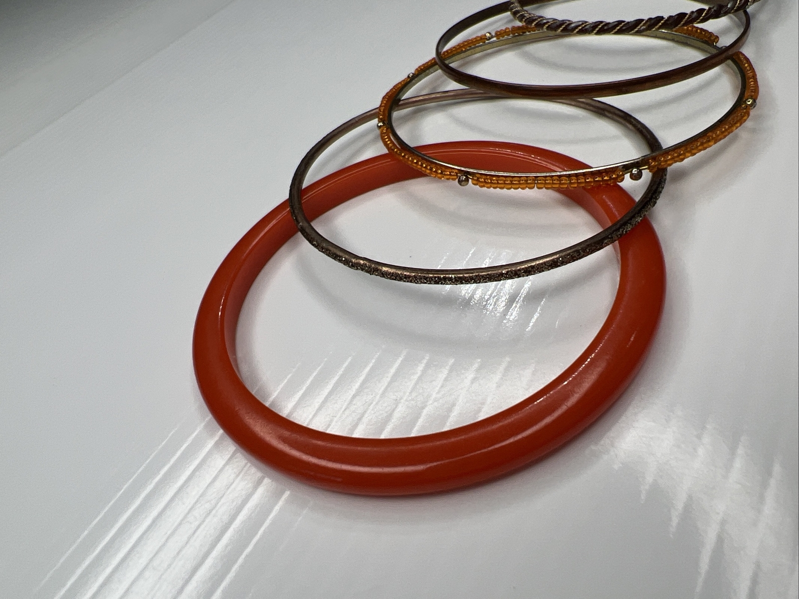 H1 Lot Orange Multicolor bangles Resin Metal Boho Hippie Glam Retro bracelets