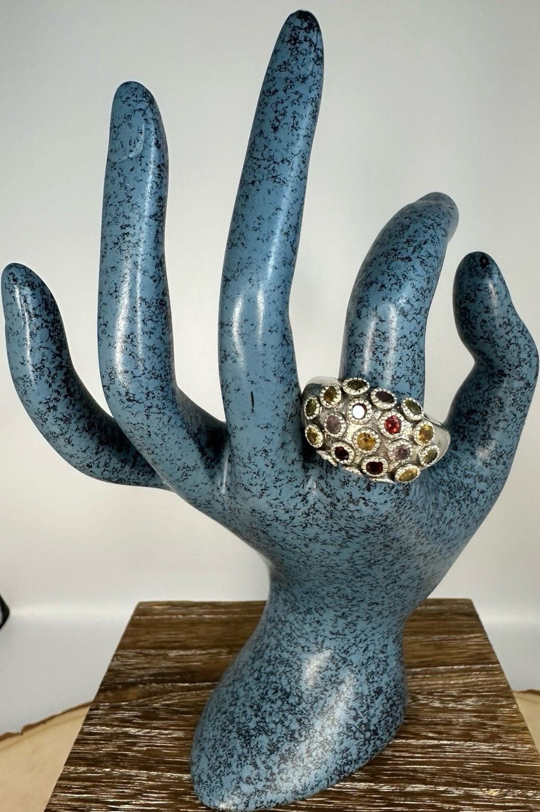 Vintage Sterling Silver Multicolor Gemstone Cluster Dome Ring Size 8.75