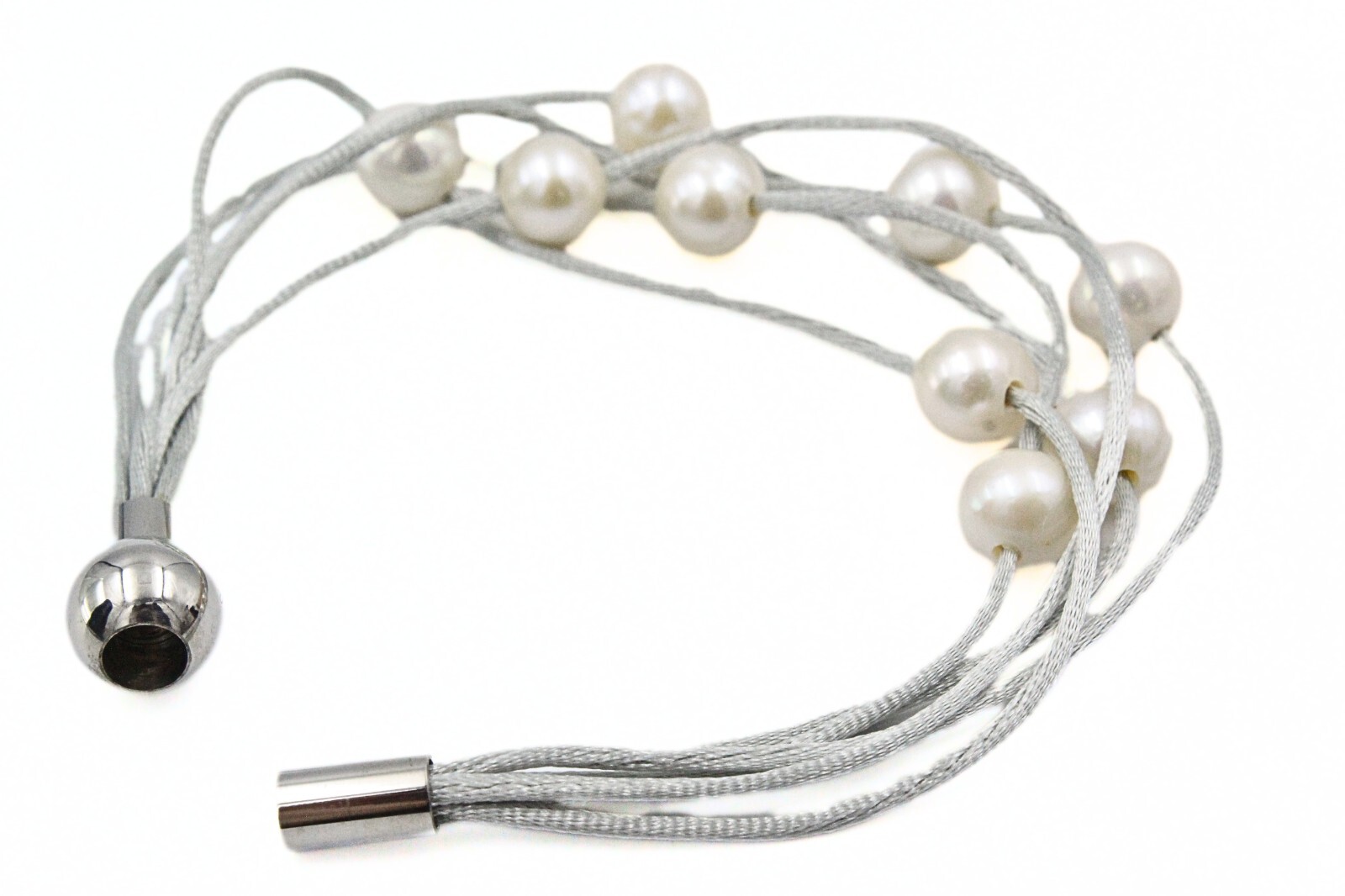 HSN Multi Strand Rhodium Plate Floating Freshwater Pearl Magnetic Bracelet