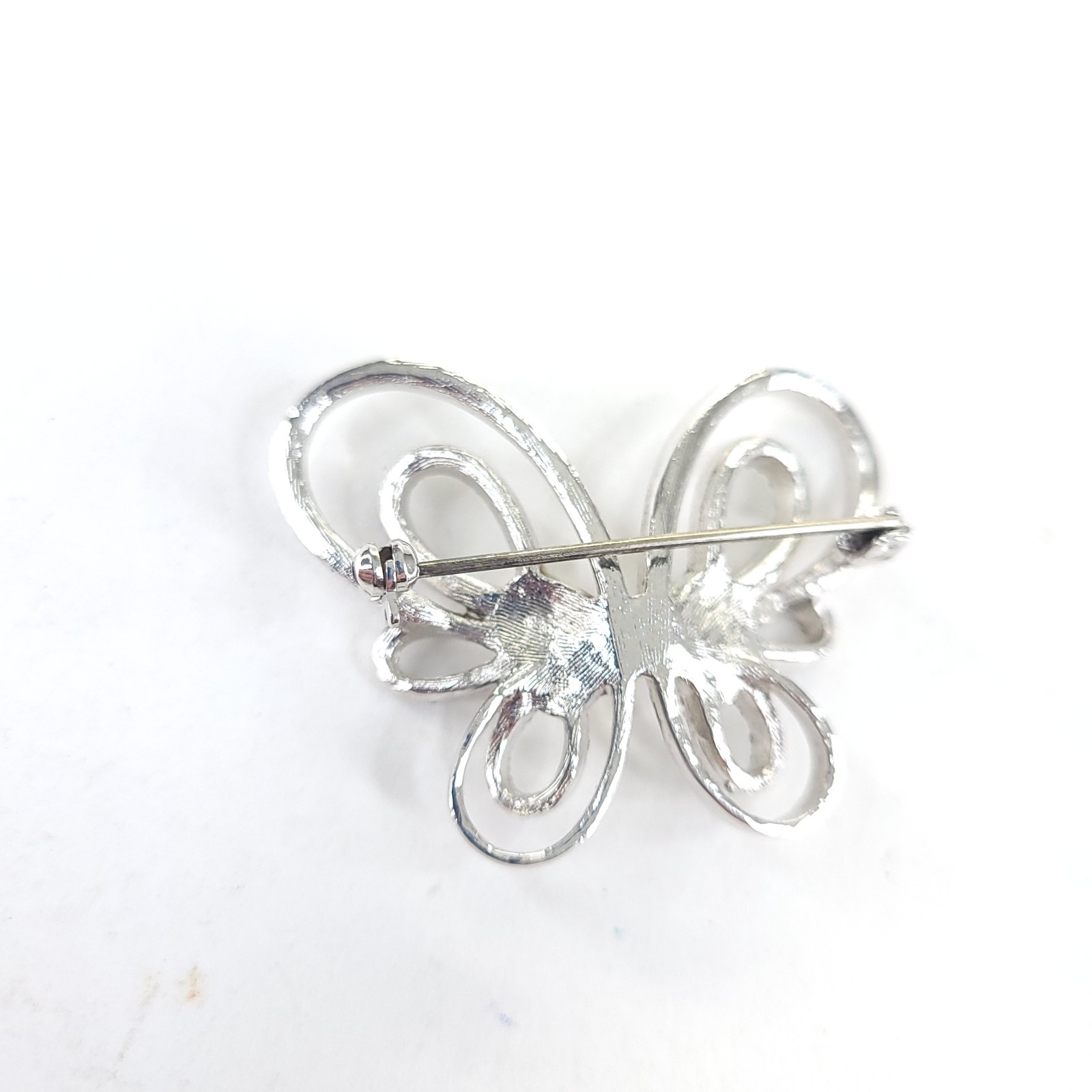 Vintage Silvertone and Rhinestones Openwork Butterfly Brooch Pin Unsigned