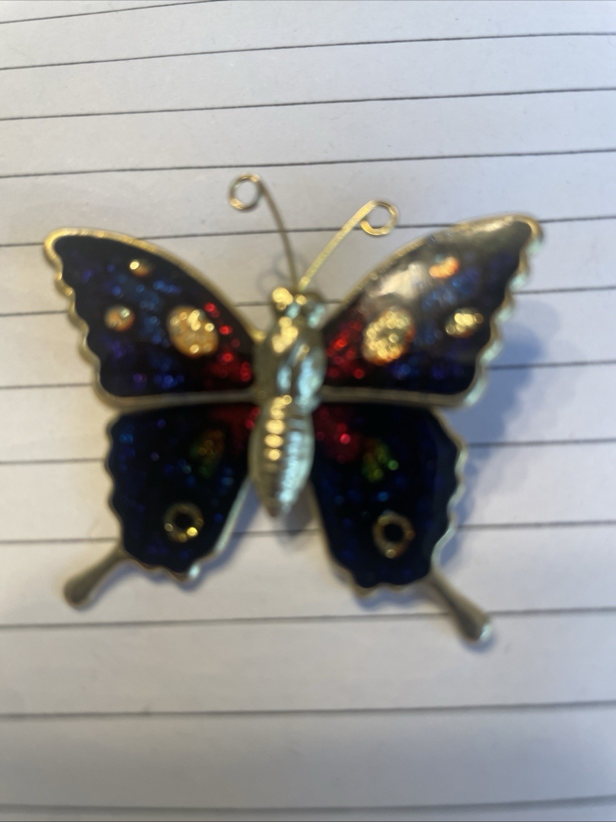 Vintage Blue Enamel Butterfly Brooch Gold Tone