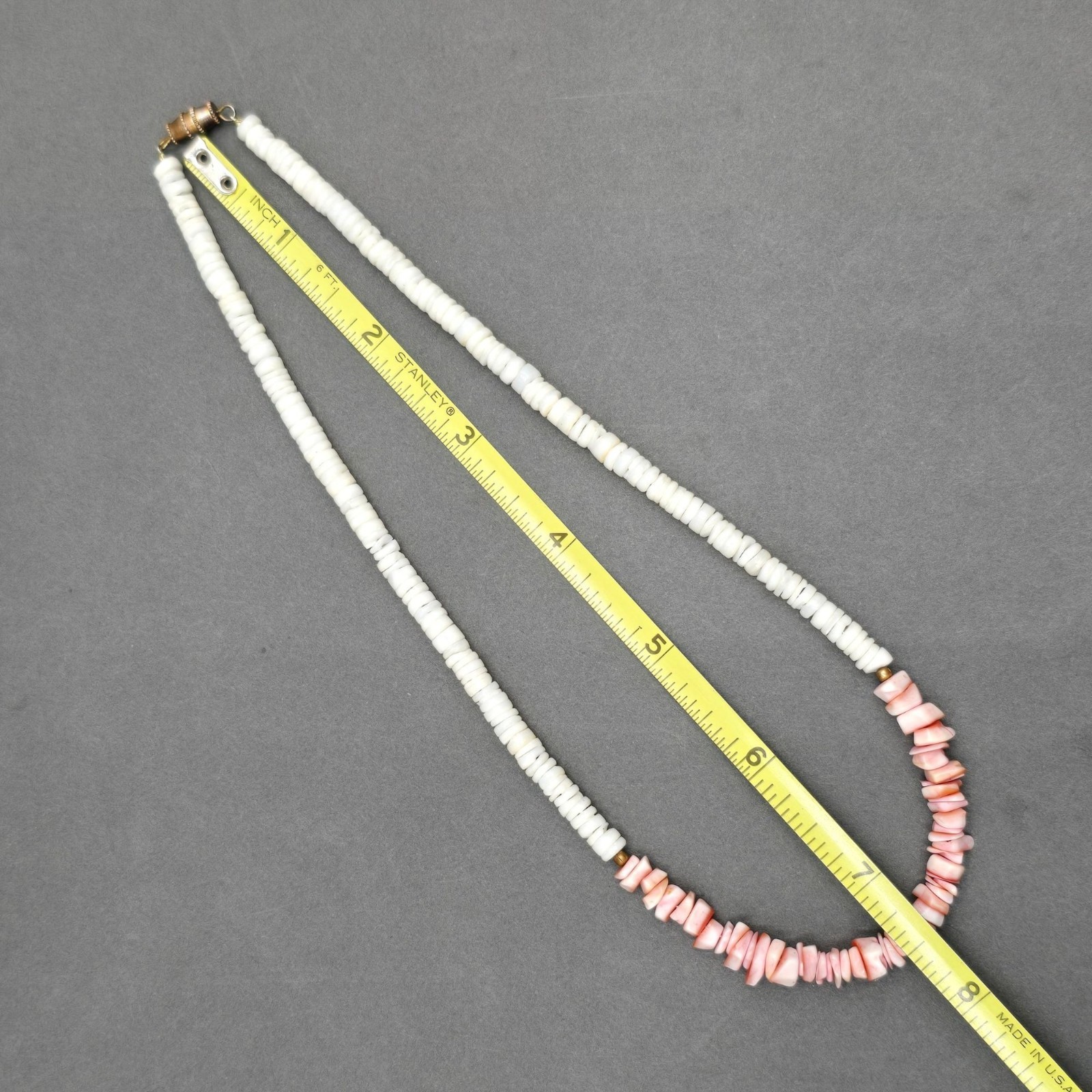 Vintage Puka Shell Coral Choker Necklace Coastal Boho Pink White Beach Jewelry