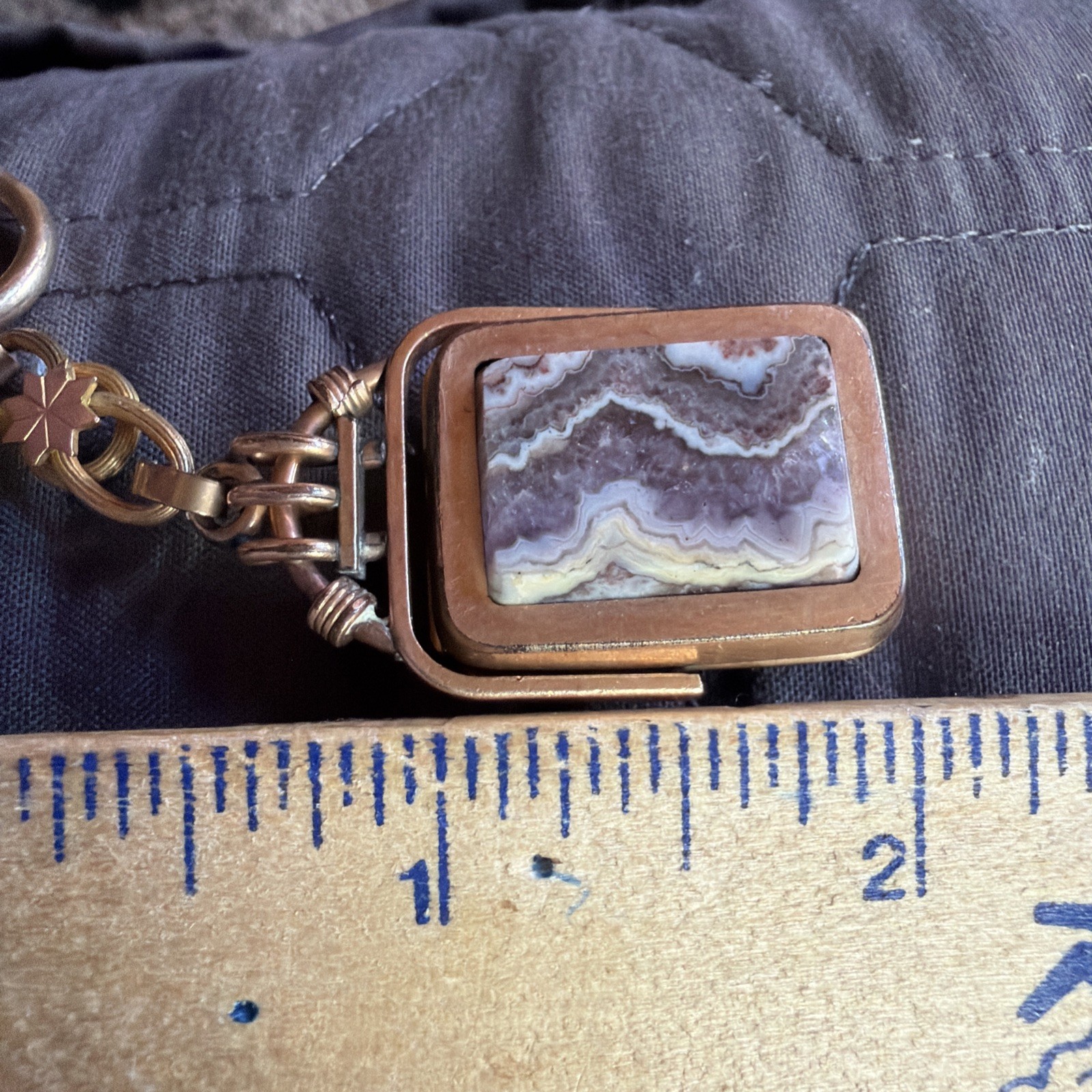 Victorian Lovely 59g Gold Fill Book Link Necklace GF Agate Bloodstone Locket Fob