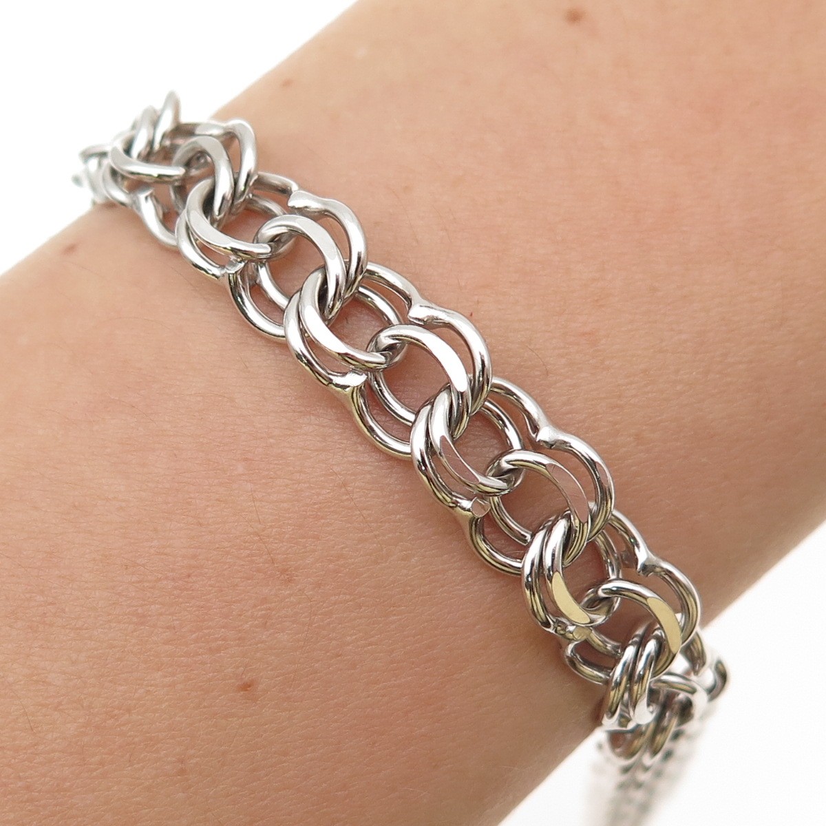A&Z HAYWARD 925 Sterling Silver Vintage Double Rolo Link Bracelet 7″