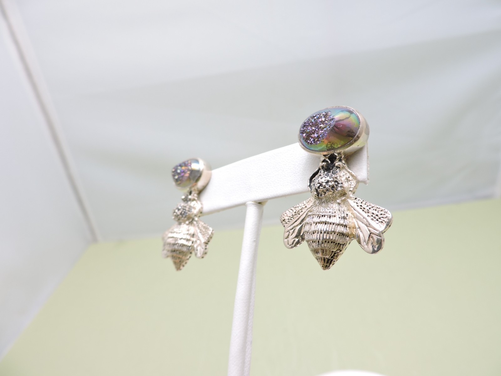 Amy Kahn Russell AKR BEES Drusy Sterling Silver Earrings 925 Pierced
