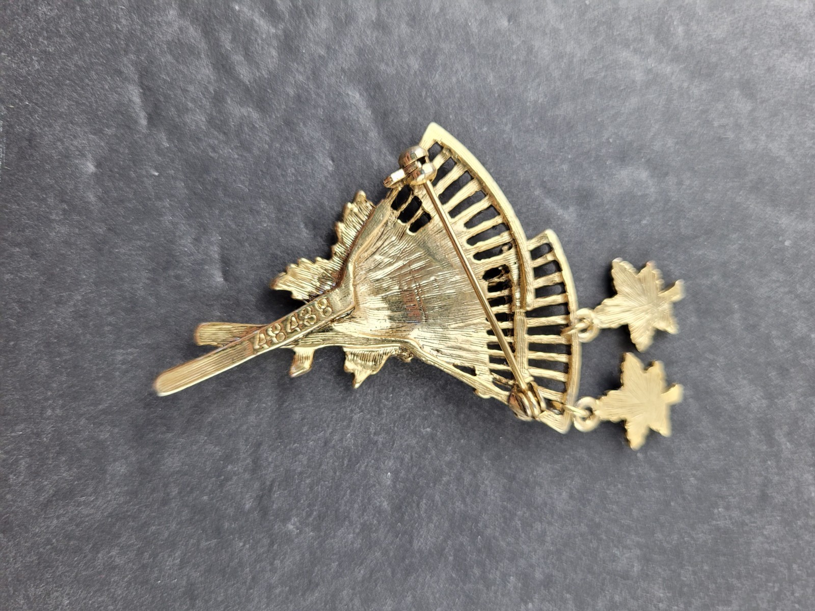 Vintage Fall Brooch Rake Multicolor Enamel Dangle Leaves Fall Colors