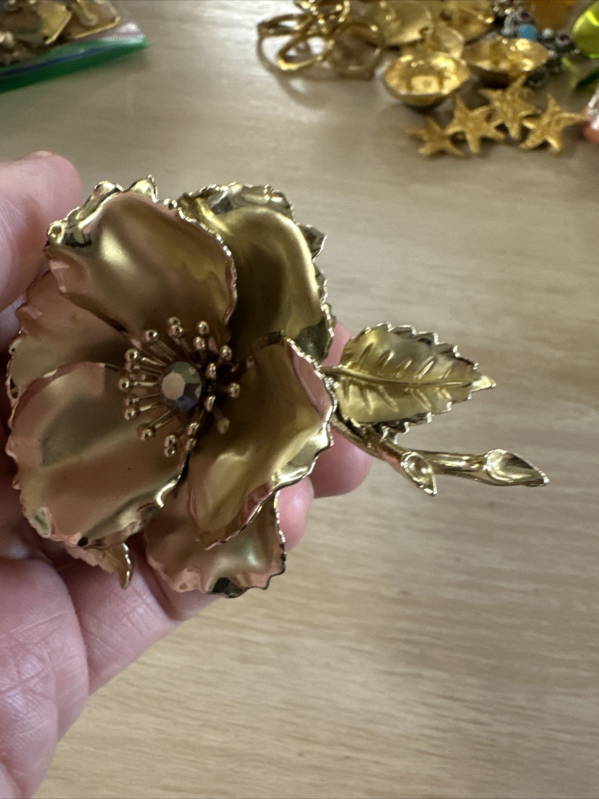 Vintage Coro Gold Tone Poppy Flower Brooch Pin