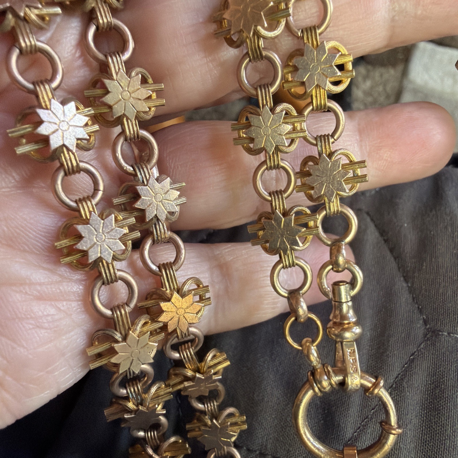 Victorian Lovely 59g Gold Fill Book Link Necklace GF Agate Bloodstone Locket Fob