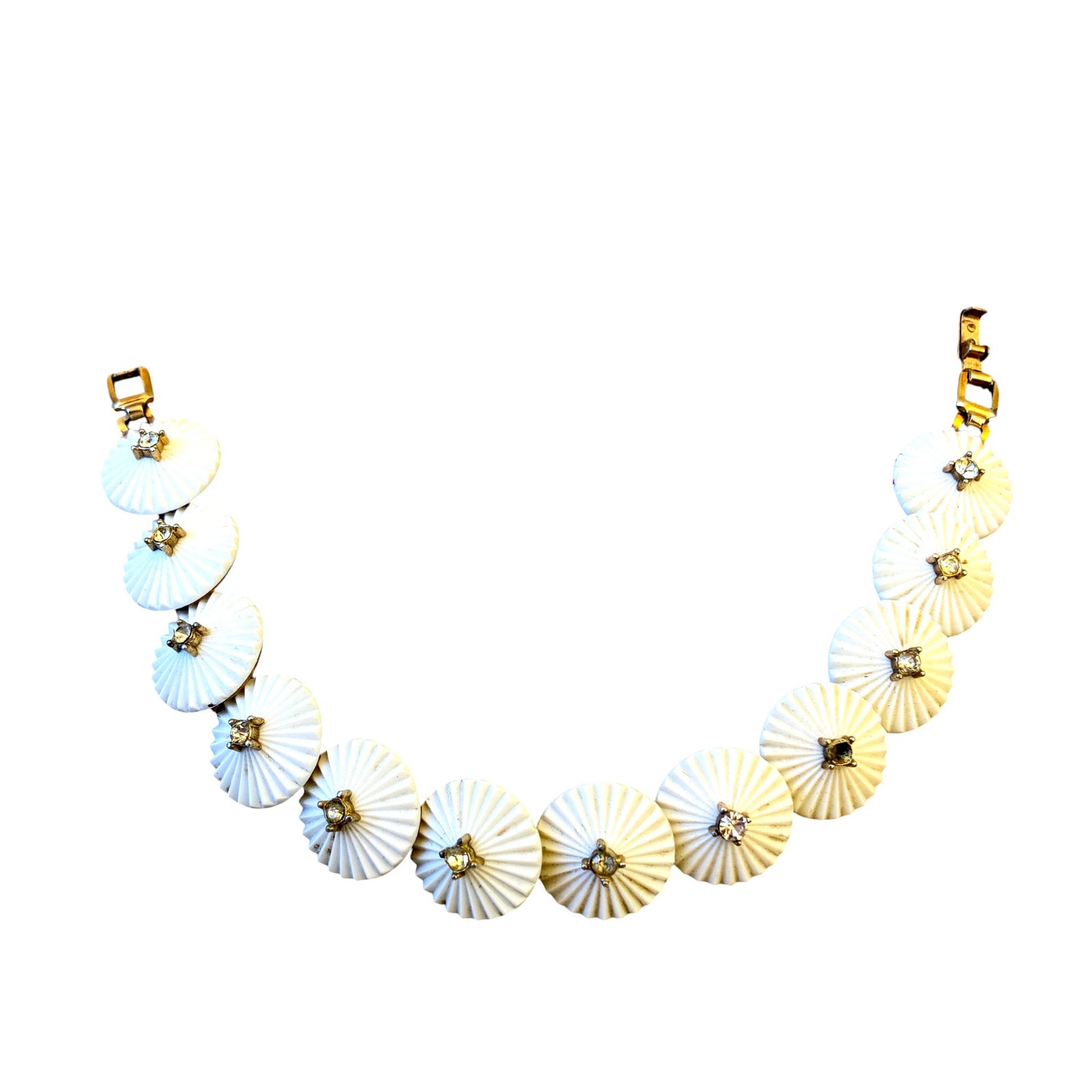 Vintage Necklace and Bracelet Set Shell Design Rhinestones AS IS