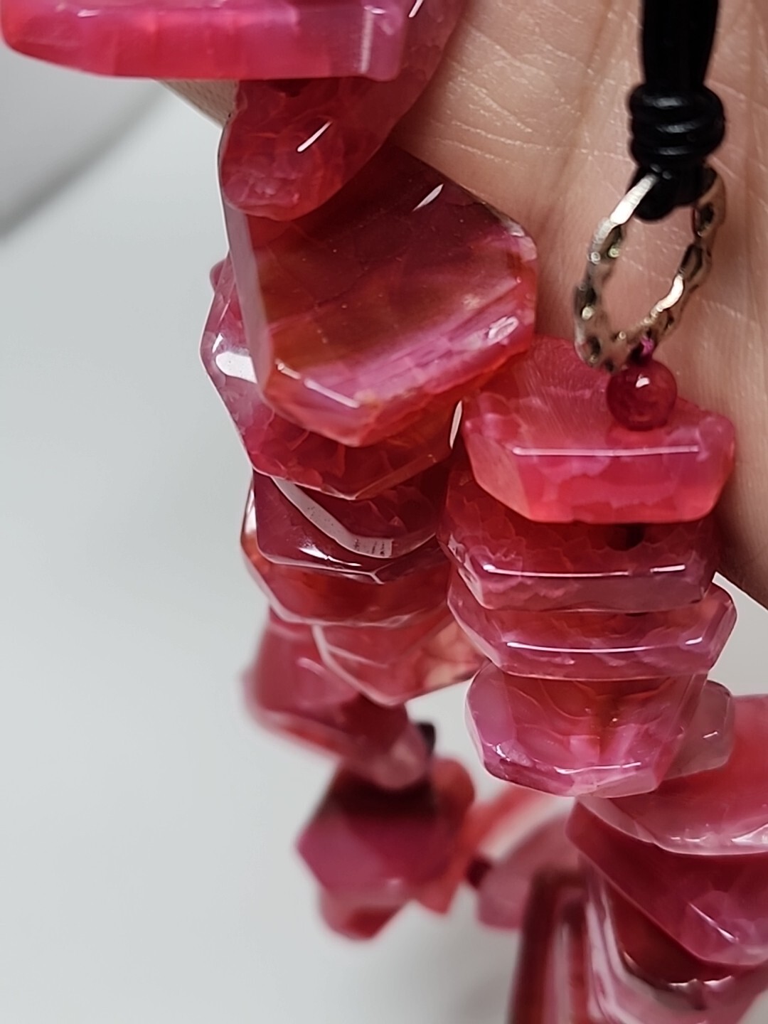 Gorgeous Pink Crackle Agate Stone .925 Clasp Statement Beaded Necklace 148g