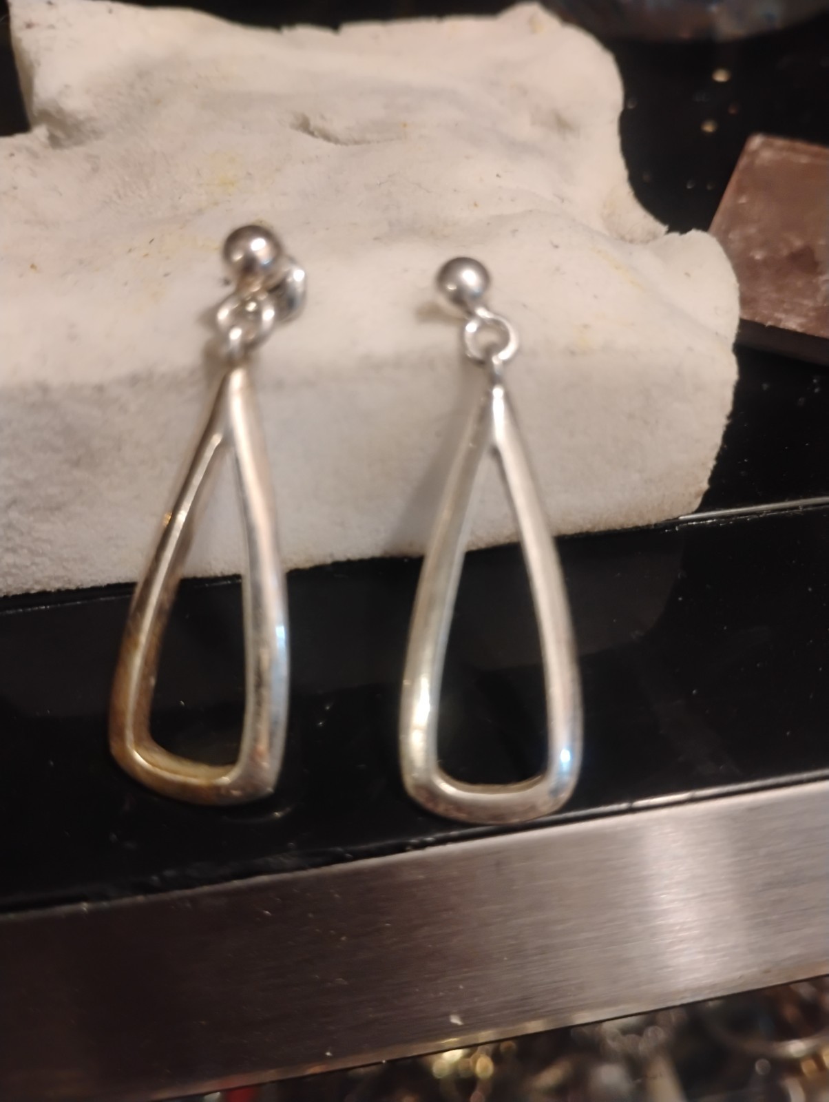 VTG Silvertone Dangle Drop Triangular Post Back Earrings 1.25