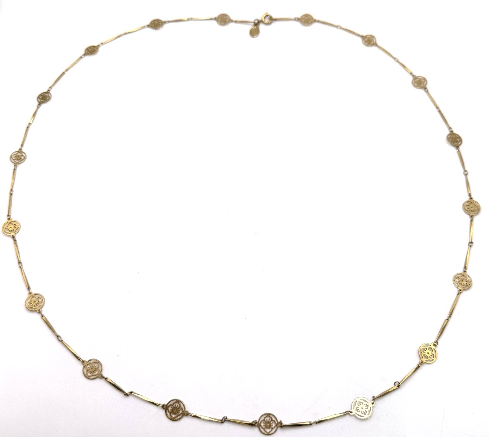 Vintage Avon Flower Lace Necklace Dainty Bar Link Chain Gold Floral Vintage 26″