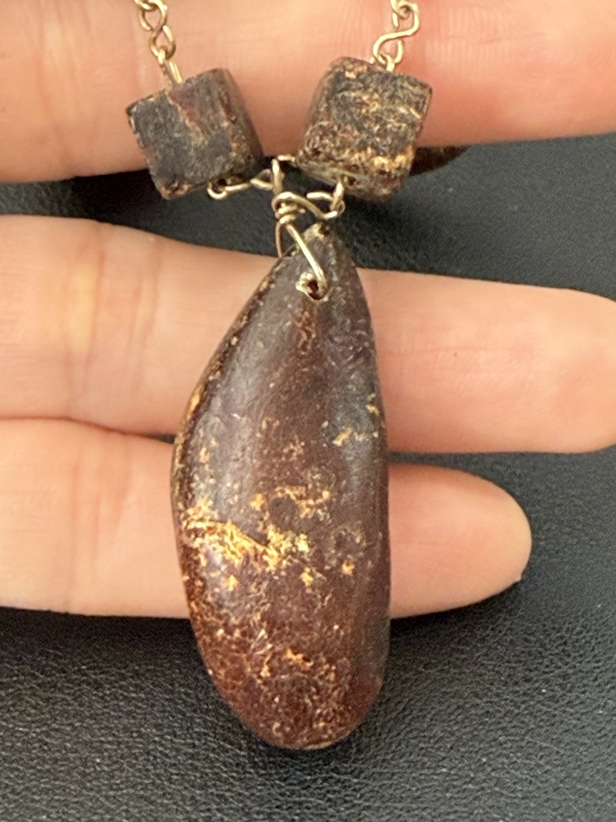 Vintage Baltic Natural Amber Necklace With Gold Hand Wire Wrapped Link Chain H9
