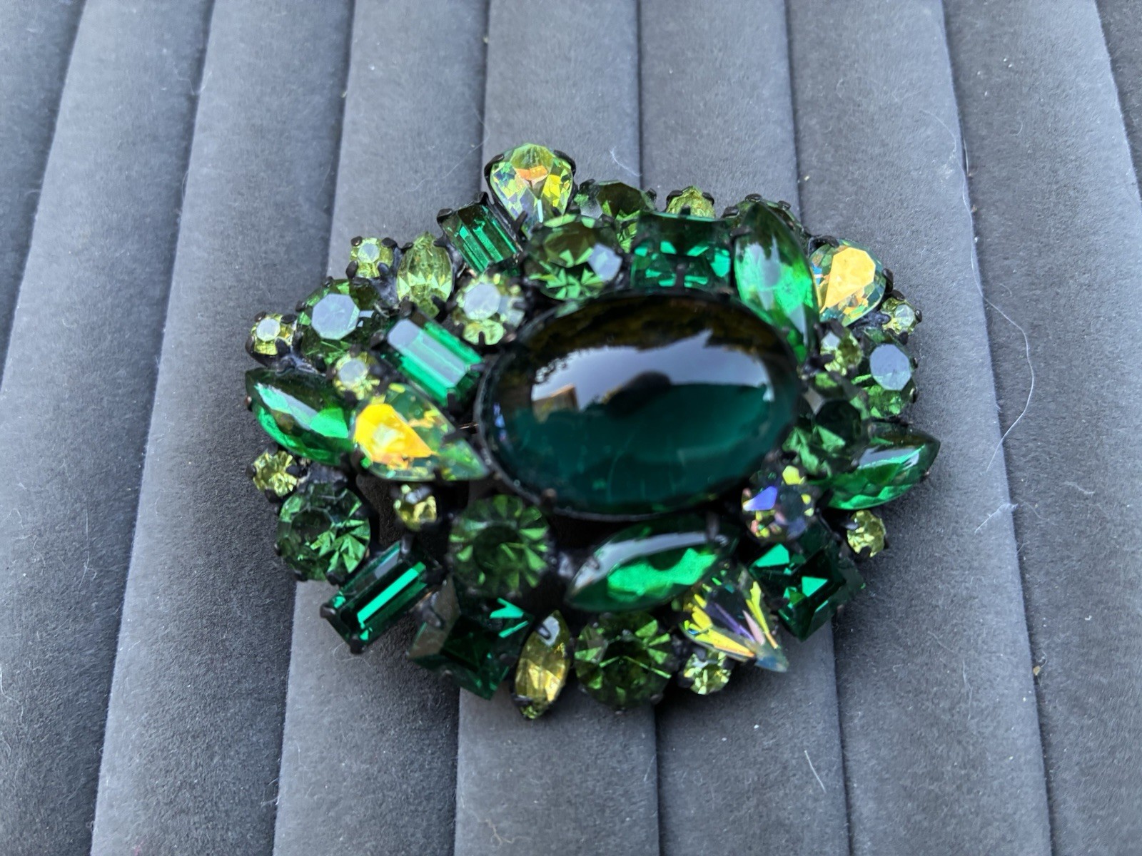 Original by Robert Brooch Green Cabochon and Multi Green Rhinestones Pendant