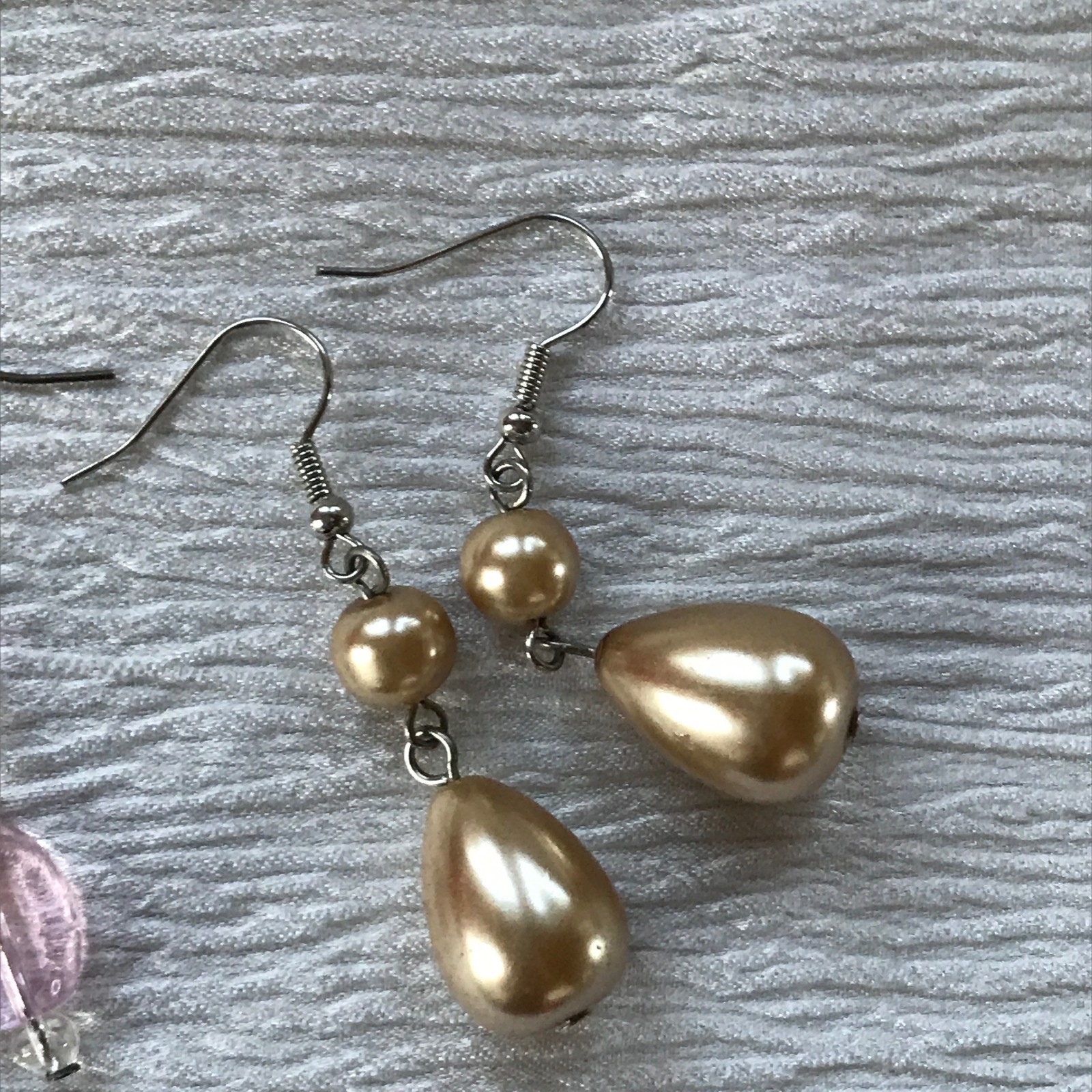 Estate Lot of 3 White & Gold Crackle Champagne Pearl & Light Pink Plastic Bead