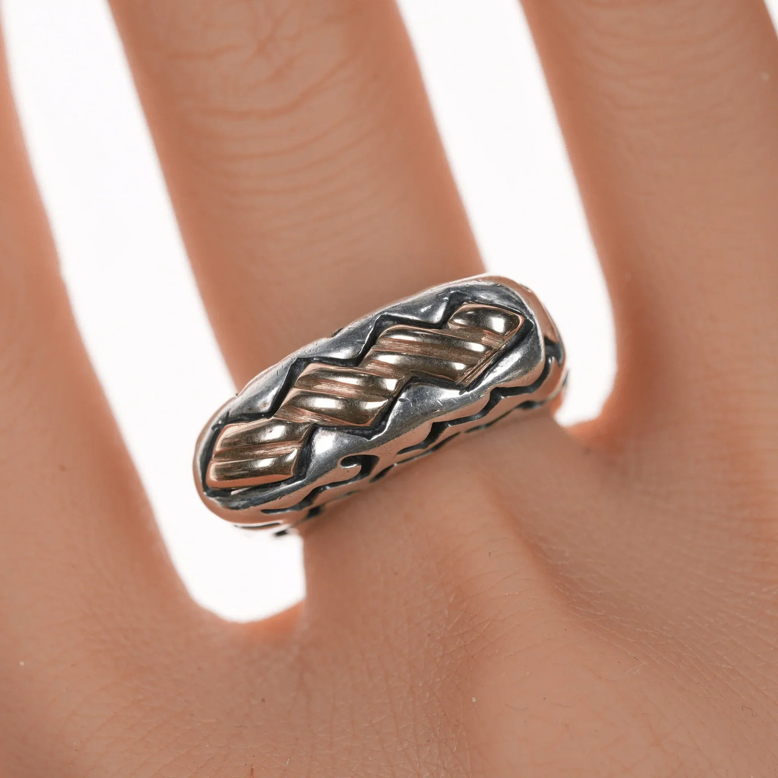 sz7.25 Dian Malouf 14k gold Accented sterling freeform modernist heavy ring