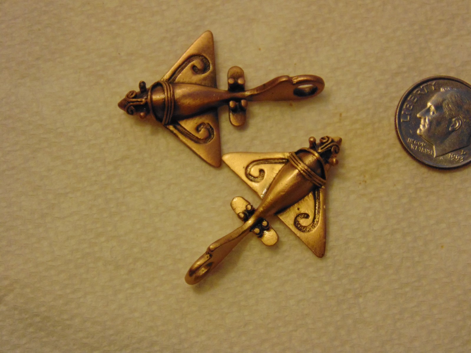Lot of 2 Brass Bug Space Ship Plane Charm Pendant 1.5″