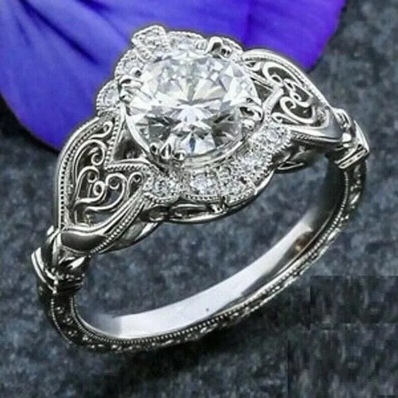 Art Deco Style 3CT Lab Created Diamond Openwork Gifts Ring 14k White Gold Finish