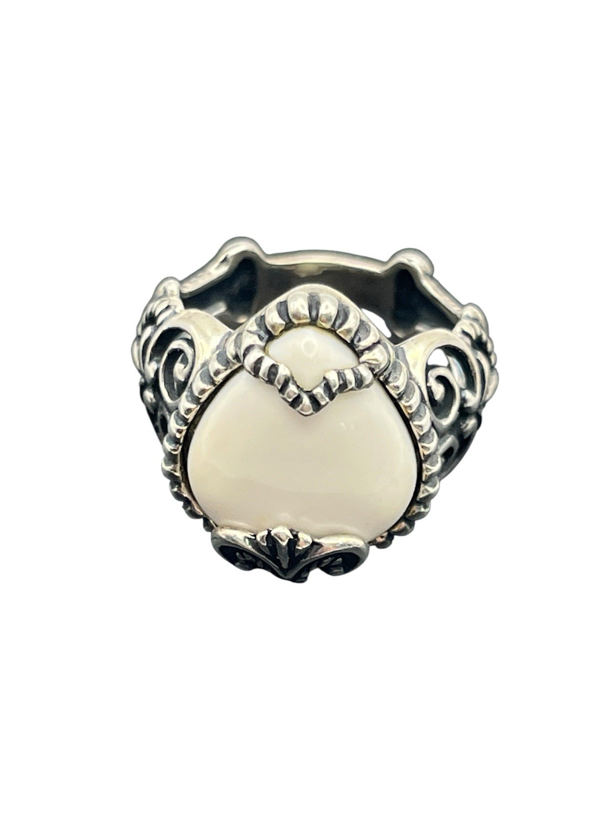 Carolyn Pollack sterling silver white teardrop stone scroll ring size 8