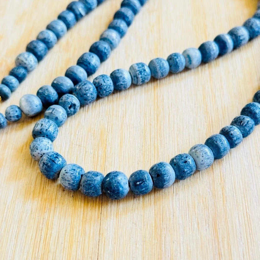 VTG Blue Sponge Coral Beaded Necklace BOHO Genuine Real Round Beads 86g 30″